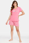 Rosaline Geo Blooms Knit Cotton Shorts Set - Pink Carnation — thumbnail 4