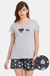 Rosaline Geo Blooms Knit Cotton Shorts Set - Black Beauty — thumbnail 1