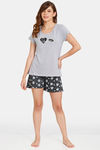 Rosaline Geo Blooms Knit Cotton Shorts Set - Black Beauty — thumbnail 4