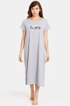 Rosaline Geo Blooms Knit Cotton Mid Length Nightdress - Grey Melange — thumbnail 1