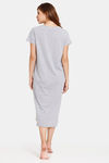 Rosaline Geo Blooms Knit Cotton Mid Length Nightdress - Grey Melange — thumbnail 3