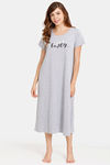 Rosaline Geo Blooms Knit Cotton Mid Length Nightdress - Grey Melange — thumbnail 4