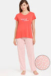 Rosaline Symmetry Knit Cotton Pyjama Set - Valiant Poppy — thumbnail 1