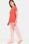 Rosaline Symmetry Knit Cotton Pyjama Set - Valiant Poppy — thumbnail 2