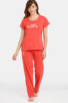 Rosaline Symmetry Knit Cotton Pyjama Set - Valiant Poppy — thumbnail 1