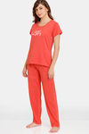Rosaline Symmetry Knit Cotton Pyjama Set - Valiant Poppy — thumbnail 2