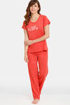 Rosaline Symmetry Knit Cotton Pyjama Set - Valiant Poppy — thumbnail 4