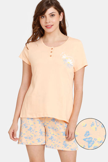 Rosaline Dream Land Knit Cotton Shorts Set - Apricot Ice