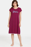 Rosaline Dream Land Knit Cotton Knee Length Nightdress - Plum Caspia — thumbnail 1