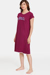 Rosaline Dream Land Knit Cotton Knee Length Nightdress - Plum Caspia — thumbnail 2