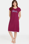 Rosaline Dream Land Knit Cotton Knee Length Nightdress - Plum Caspia — thumbnail 4