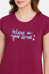 Rosaline Dream Land Knit Cotton Knee Length Nightdress - Plum Caspia — thumbnail 5