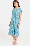 Rosaline Emoji Knit Cotton Mid Length Nightdress - Baltic — thumbnail 2
