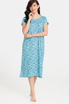Rosaline Emoji Knit Cotton Mid Length Nightdress - Baltic — thumbnail 4