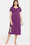 Rosaline Minions Knit Cotton Mid Length Nightdress - Imperial Purple — thumbnail 1