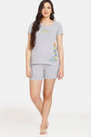 Rosaline Minions Knit Cotton Shorts Set - Grey Melange — thumbnail 4