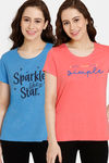 Rosaline Rural Charm Knit Cotton Top (Pack of 2 ) - Blue Pink — thumbnail 1