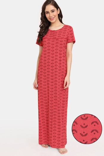 Rosaline Rural Charm Knit Cotton Full Length Nightdress - Flame Scarlet