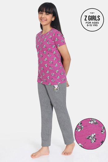 Rosaline Girls Disney Knit Cotton Pyjama Set - Rose Violet