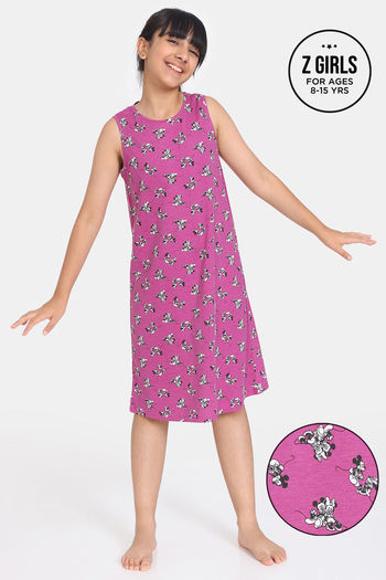 Rosaline Girls Disney Knit Cotton Knee Length Nightdress - Rose Violet