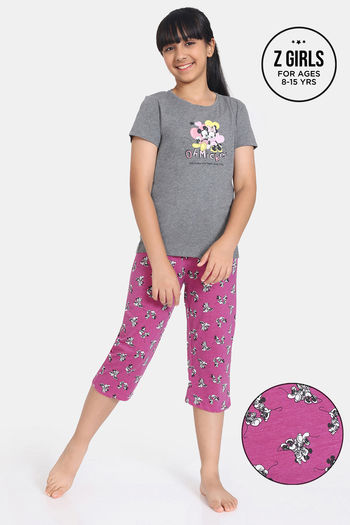 Rosaline Girls Disney Knit Cotton Capri Set - Rose Violet