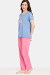 Rosaline Rural Charm Knit Cotton Pyjama Set - Cornflower Blue — thumbnail 2