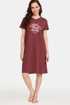 Rosaline Rural Charm Knit Cotton Knee Length Nightdress - Merlot — thumbnail 1