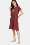Rosaline Rural Charm Knit Cotton Knee Length Nightdress - Merlot — thumbnail 2