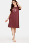 Rosaline Rural Charm Knit Cotton Knee Length Nightdress - Merlot — thumbnail 4