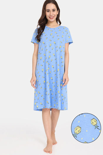 Rosaline Joy Sticks Knit Cotton Knee Length Nightdress - Little Boy Blue