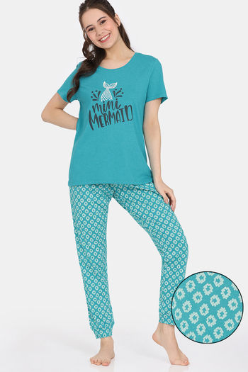 Rosaline Serenity Knit Cotton Pyjama Set - Viridian Green
