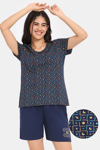 Rosaline Serenity Knit Cotton Shorts Set - Pageant Blue
