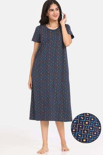 Rosaline Serenity Knit Cotton Mid Length Nightdress - Pageant Blue