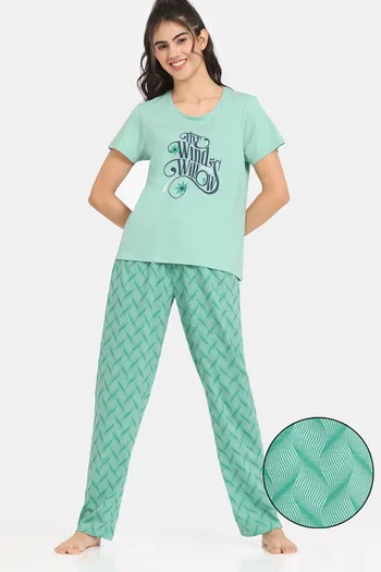 Rosaline Serenity Knit Cotton Pyjama Set - Grayed Jade