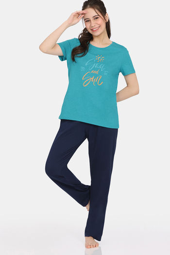Rosaline Serenity Knit Cotton Pyjama Set - Viridian Green