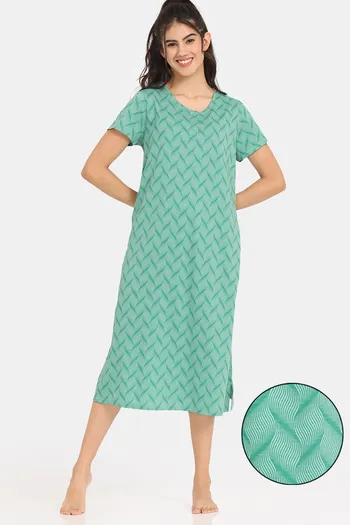 Rosaline Serenity Knit Cotton Mid Length Nightdress - Grayed Jade
