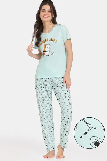 Rosaline Bon Appetit Knit Cotton Pyjama Set - Opal Blue