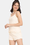Rosaline Fun Basics Knit Cotton Shorts Set - Ecru — thumbnail 2