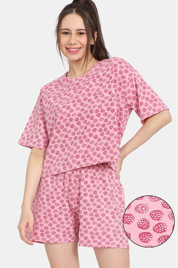 Rosaline Fruit Fusion Knit Cotton Shorts Set - Cameo Pink