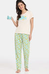 Rosaline Disco Daze Knit Cotton Pyjama Set - Eggnog — thumbnail 4