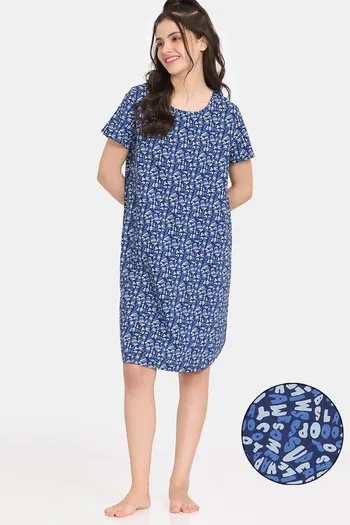 Rosaline Disco Daze Knit Cotton Knee Length Nightdress - Ocean Cavern