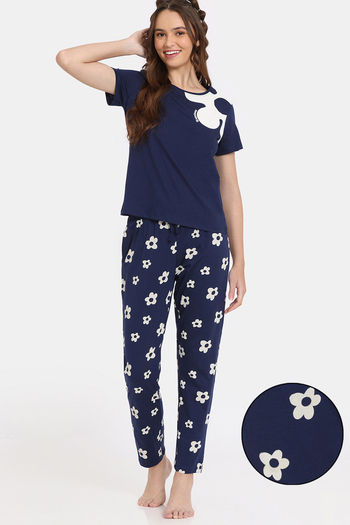 Rosaline Disco Daze Knit Cotton Pyjama Set - Ocean Cavern