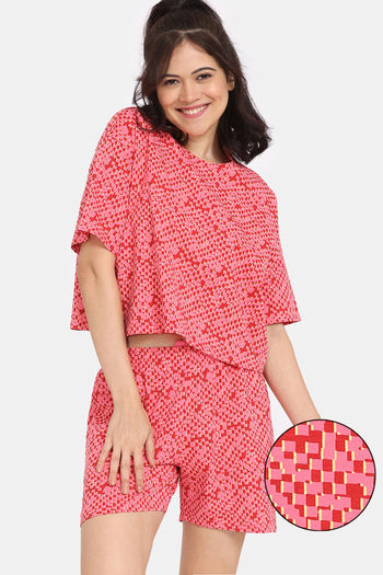 Rosaline Slangsync Knit Cotton Shorts Set -Hot Pink