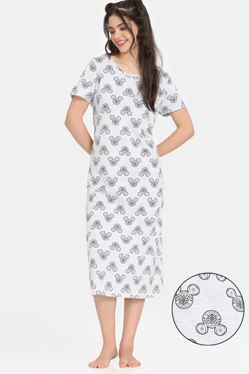 Rosaline Mickey & Donald Knit Cotton Mid Length Nightdress - Bleached Melange