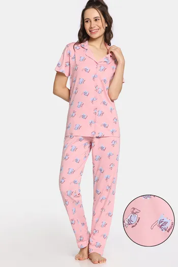 Rosaline Purrfect Dreams Knit Cotton Pyjama Set - Tickled Pink