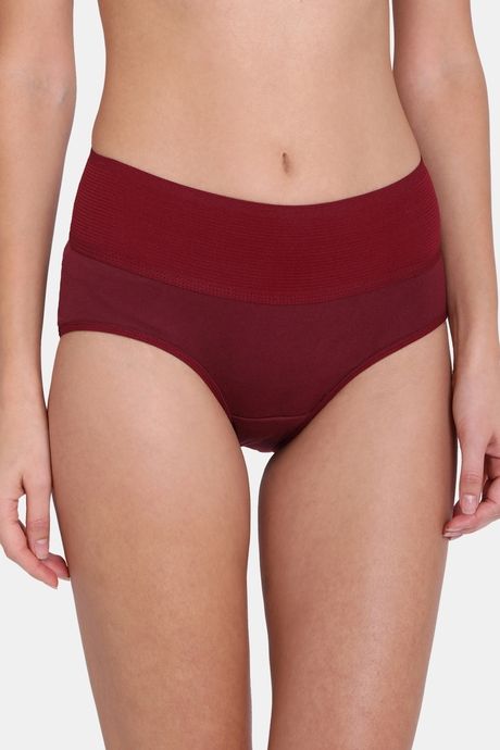 Red Rose High Rise Full Coverage Tummy Tucker Hipster Panty - Maroon — image 5