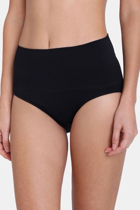 Red Rose Seamless Strechable High Rise Full Coverage Tummy Tucker Hipster Panty - Black — image 4