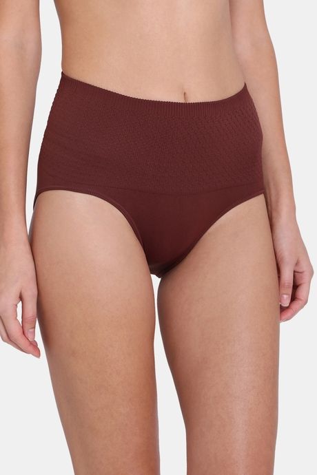 Red Rose Seamless Strechable High Rise Full Coverage Tummy Tucker Hipster Panty - Coffee — image 4