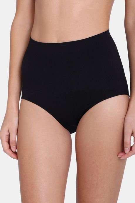 Red Rose Seamless Strechable High Rise Full Coverage Tummy Tucker Hipster Panty - Black — image 3