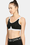 Red Rose Medium Impact Sports Bra With Removable Padding - Black — thumbnail 3